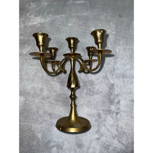 Gold Solid Brass 5-Arm Candelabra Candle Holder One Size